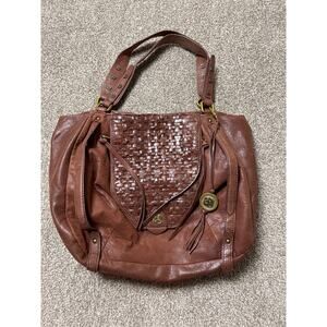Elliott Lucca Women's 100% Leather Western Boho Chic Braided Accent Bag Brown